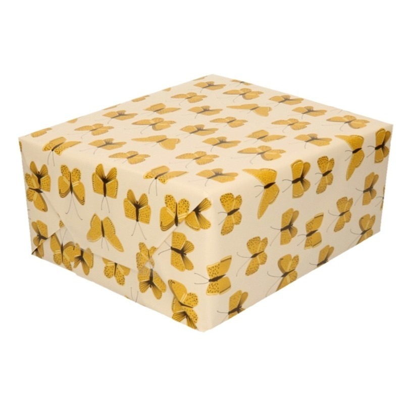 2x Verjaardag kadopapier beige/geel vlinders 200 x 70 cm voor kinderen