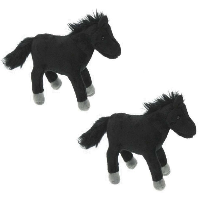 2x Zwarte paarden knuffels 25 cm knuffeldieren