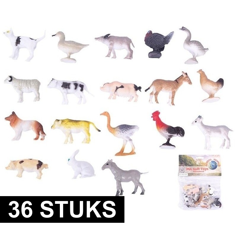 36x Plastic boerderij diertjes speelfiguren