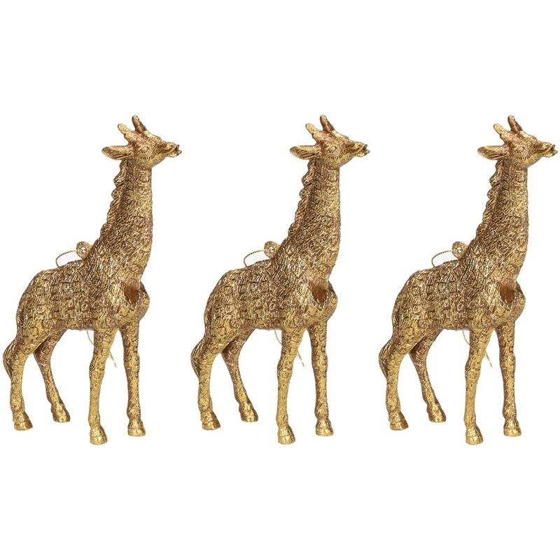 Afbeelding 3x Gouden giraf kerstornamenten kersthangers 8 cm door Animals Giftshop