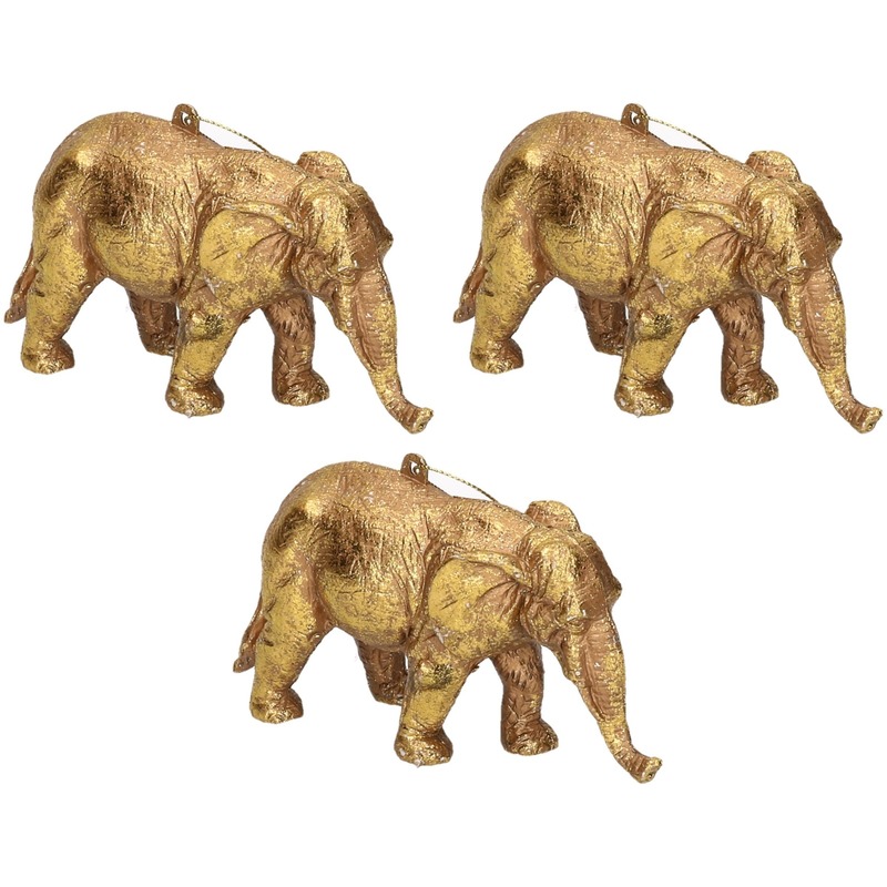Afbeelding 3x Gouden olifant kerstornamenten kersthangers 12 cm door Animals Giftshop