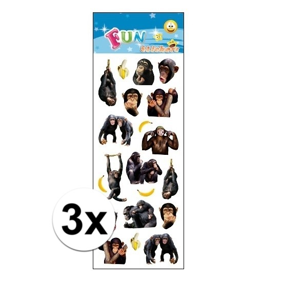 Afbeelding 3x Kinder apen stickers door Animals Giftshop