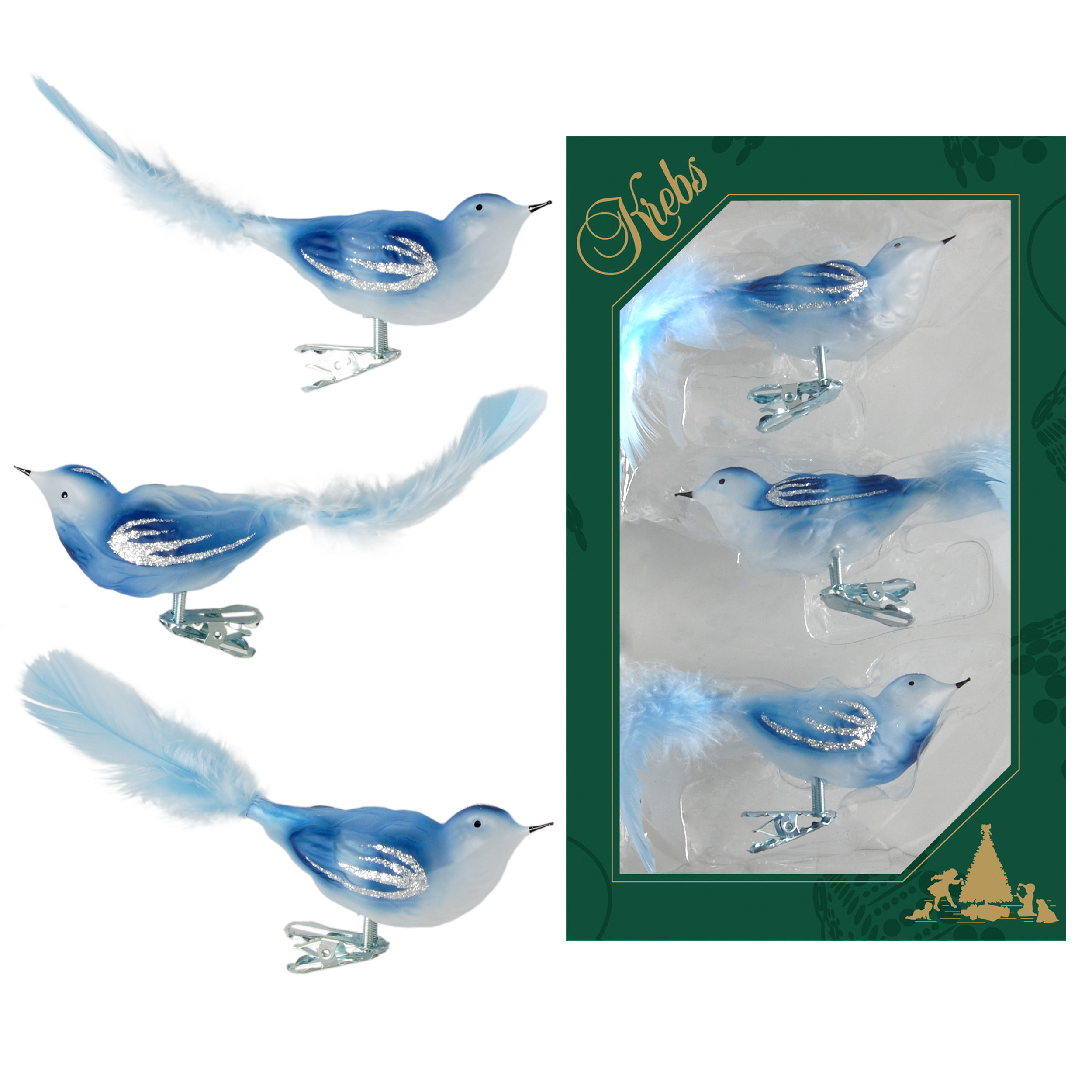 3x stuks luxe glazen decoratie vogels op clip blauw 11 cm