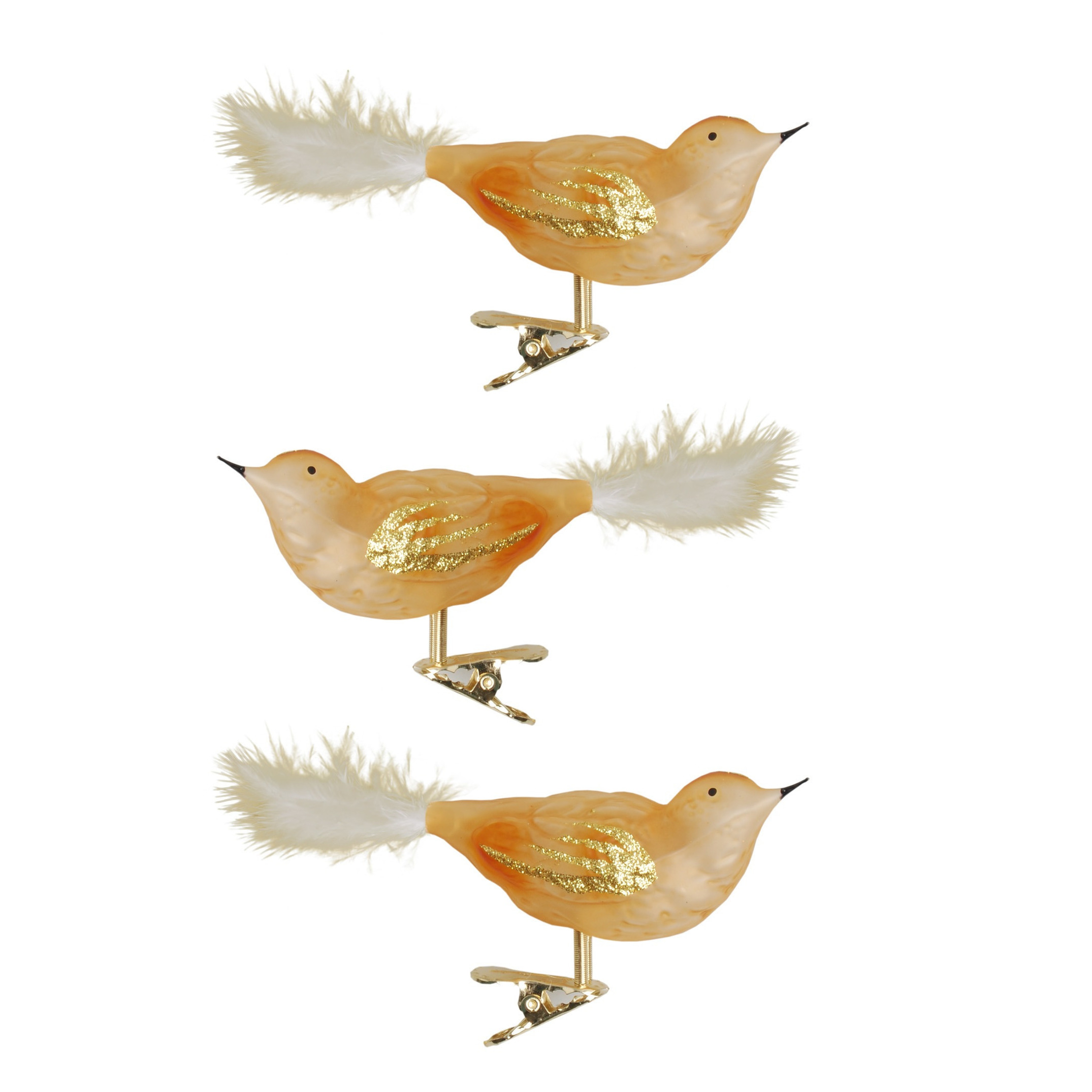 3x stuks luxe glazen decoratie vogels op clip goud 11 cm
