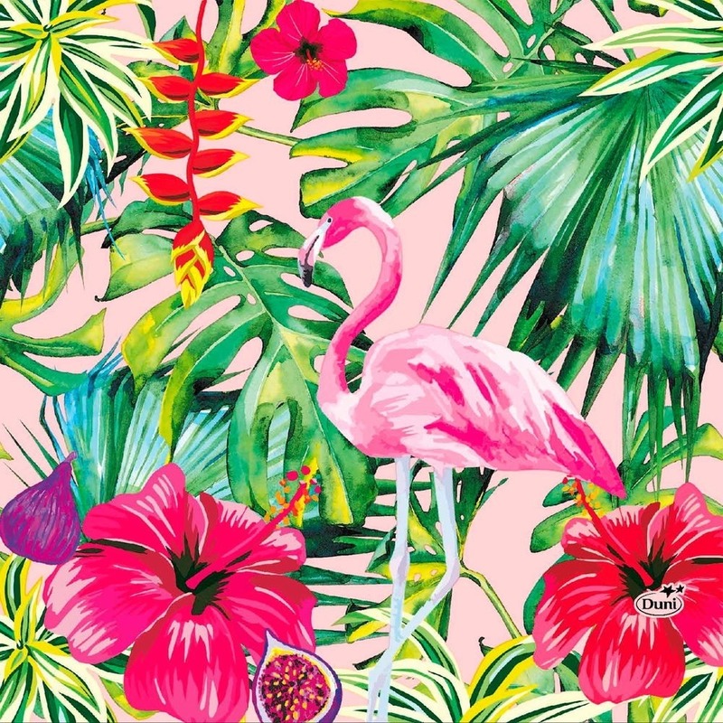 Afbeelding 40x Zomerse Bbq servetten 33 x 33 cm roze/groen met tropische print door Animals Giftshop