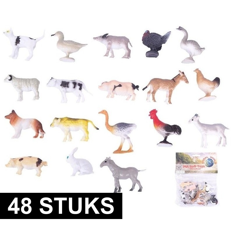 48x Plastic boerderij diertjes speelfiguren