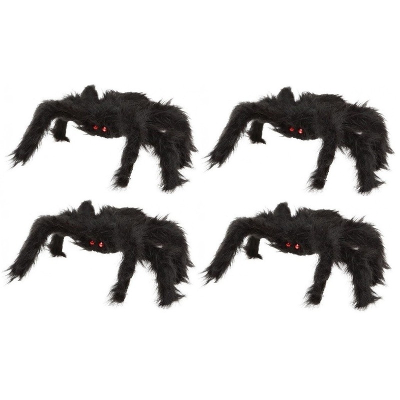 4x Grote enge horror spinnen zwart 20 x 28 cm