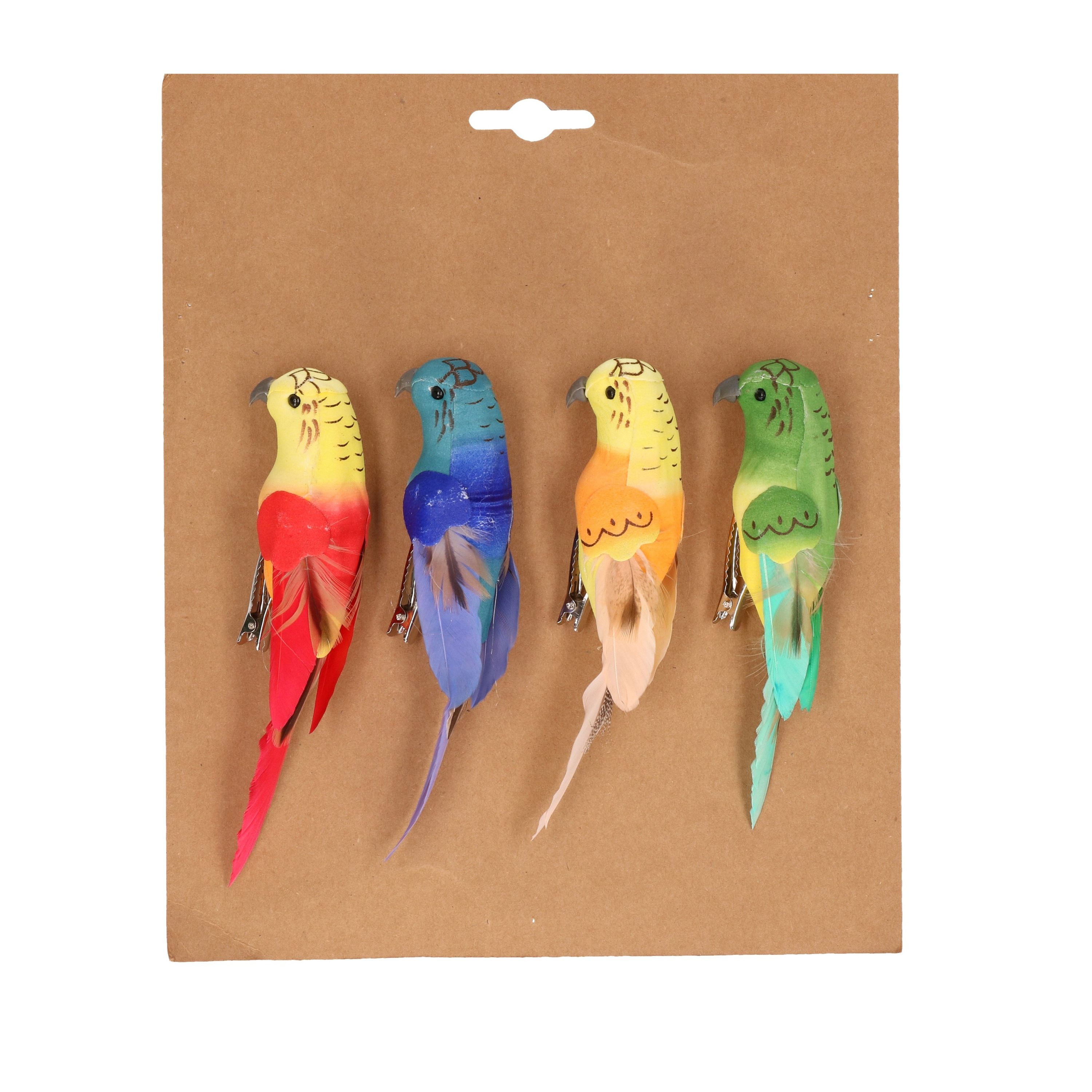 4x Kerstboomversiering vogels op clip gekleurde papegaaien 14 cm