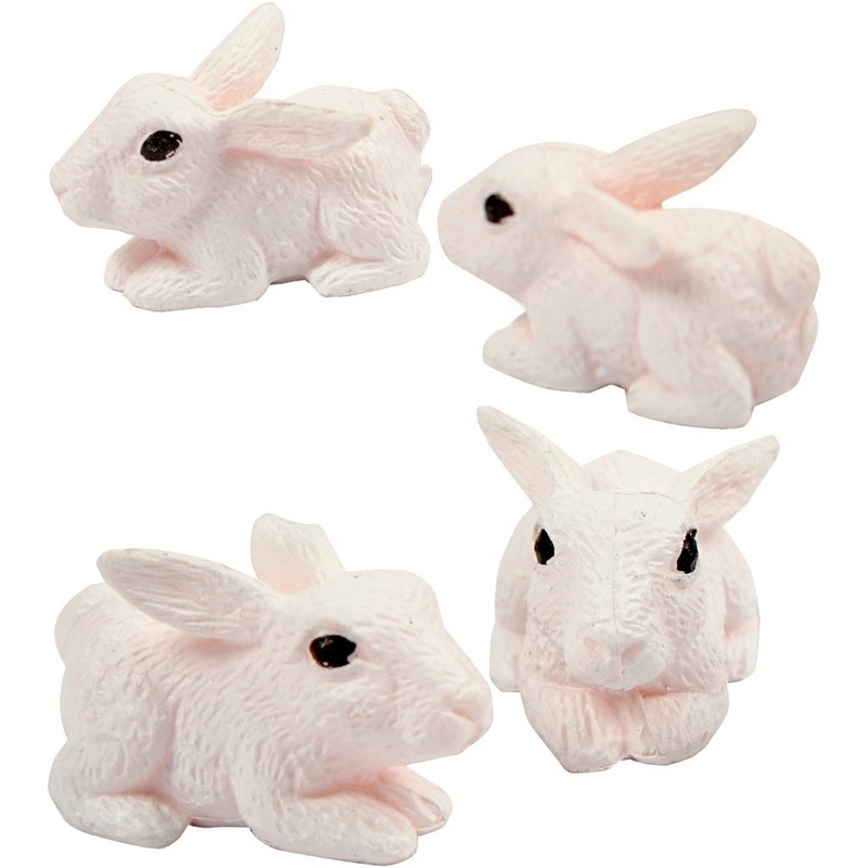 4x Miniatuur konijntjes/haasjes 1 cm