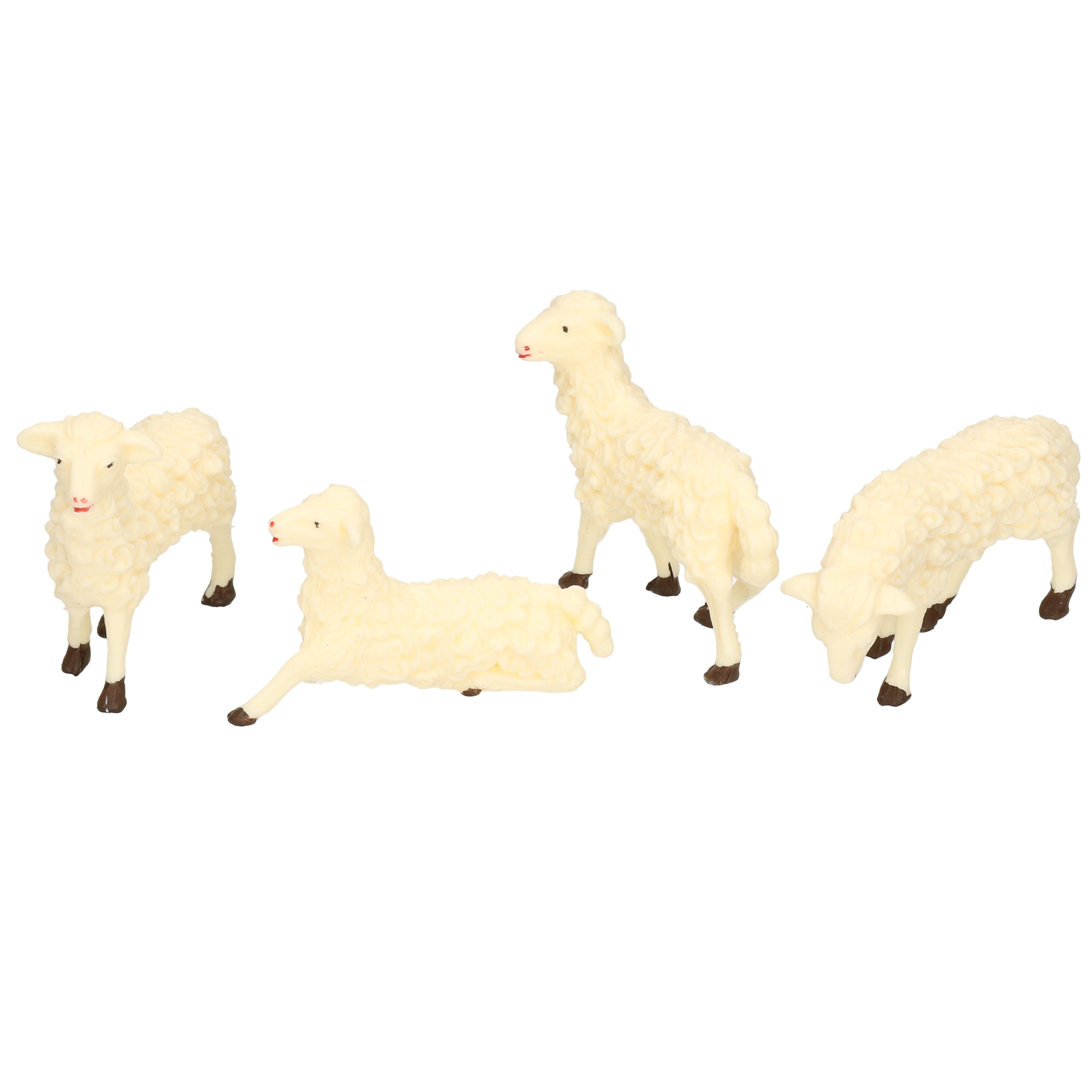 Afbeelding 4x Witte schapen miniatuur beeldjes 7 x 6 cm dierenbeeldjes door Animals Giftshop