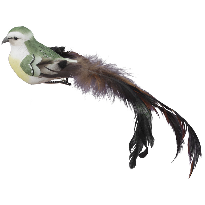 Afbeelding 6x Decoratie vogeltjes groene vogels op clip 21 cm door Animals Giftshop