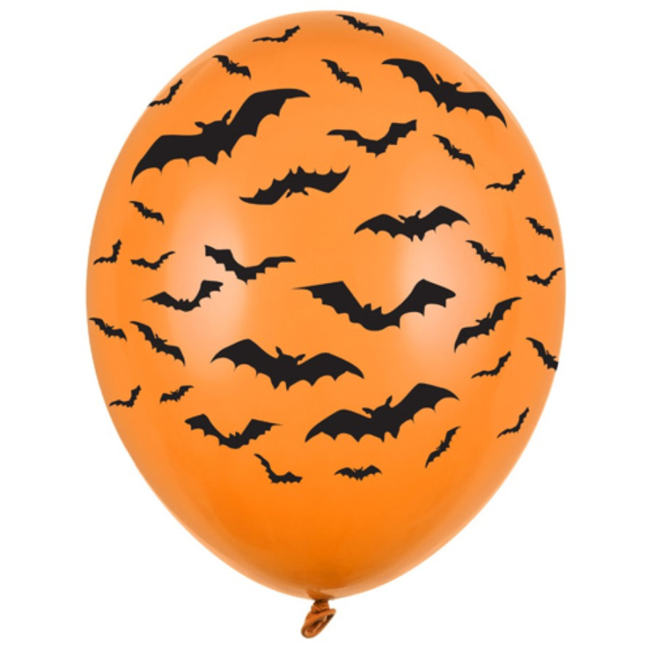 Afbeelding 6x Mat oranje ballonnen met zwarte vleermuis print 30 cm Halloween feest/party versiering door Animals Giftshop