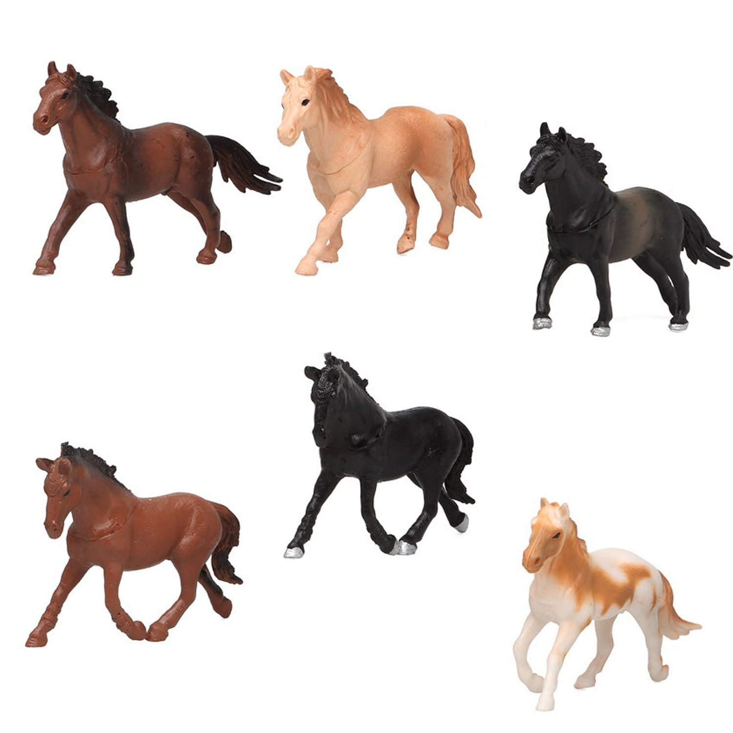 6x Plastic paardjes speelgoed figuren voor kinderen