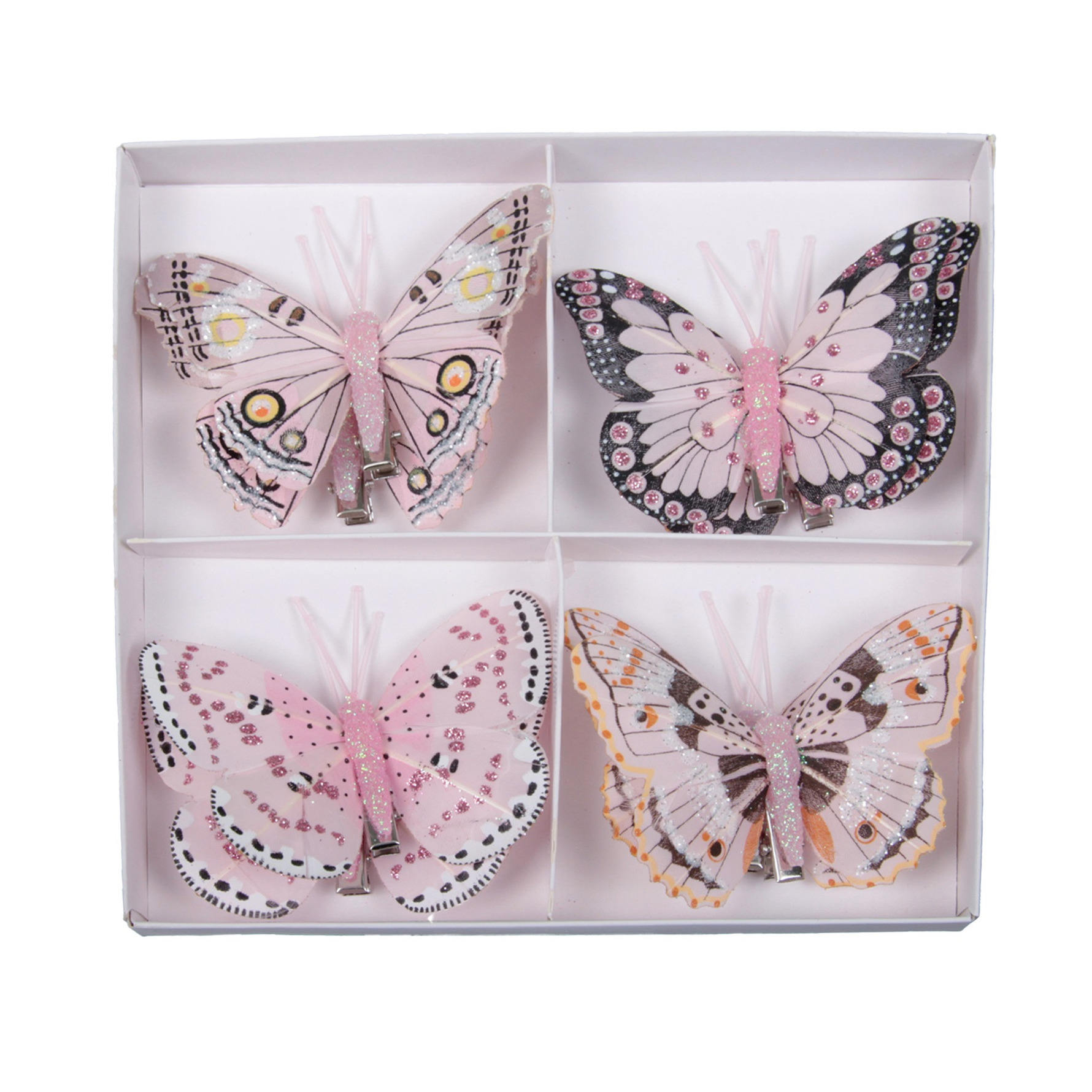 8x stuks decoratie vlinders op clip roze 8 cm