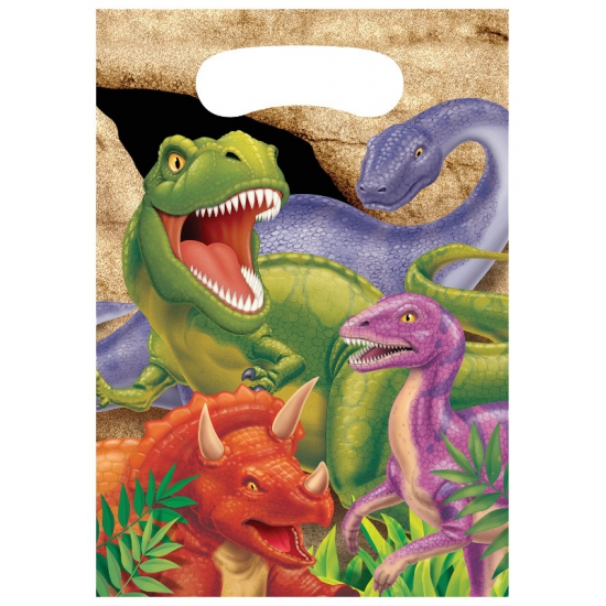 8x stuks Dinosaurus thema feestzakjes/cadeauzakjes