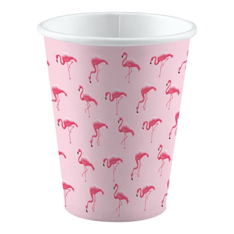 8x stuks Flamingo vogels thema feest bekers 250 ml