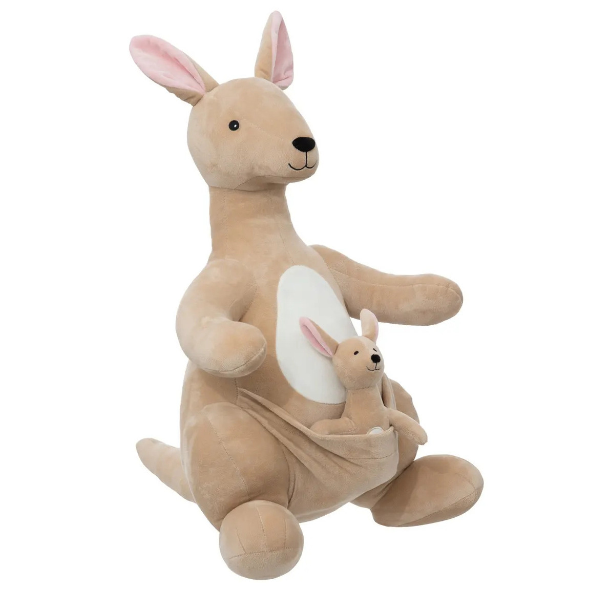 Atmosphera Knuffeldier Kangoeroo Billy met baby  - zachte pluche stof - knuffels - beige - 63 cm