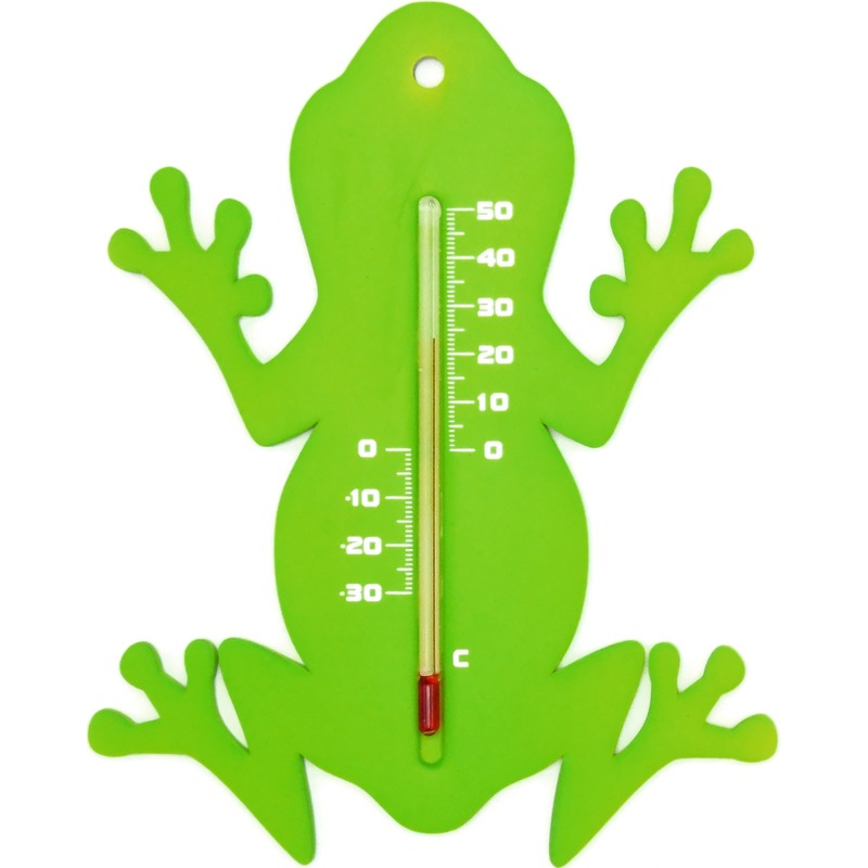 Binnen/buiten thermometer groene kikker 15 cm