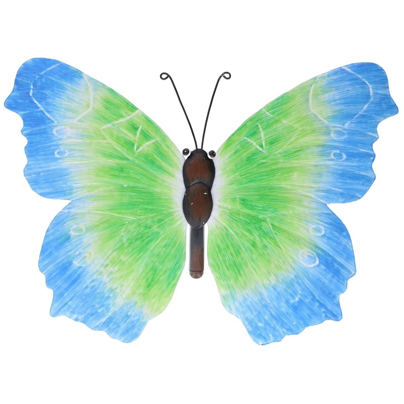 Blauw/groene tuindecoratie vlinder 40 cm