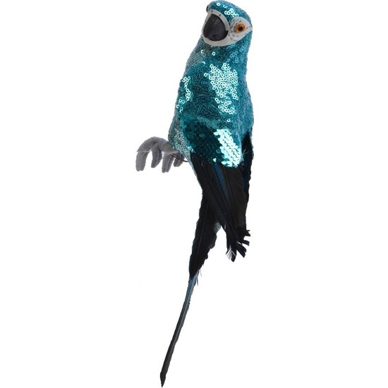 Blauw woondecoratie beeld zittende ara papegaai vogel 34 cm