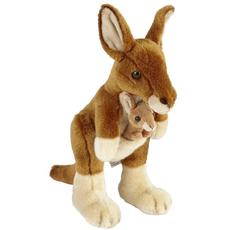 Afbeelding Bruine kangoeroe met jong knuffels 28 cm knuffeldieren door Animals Giftshop