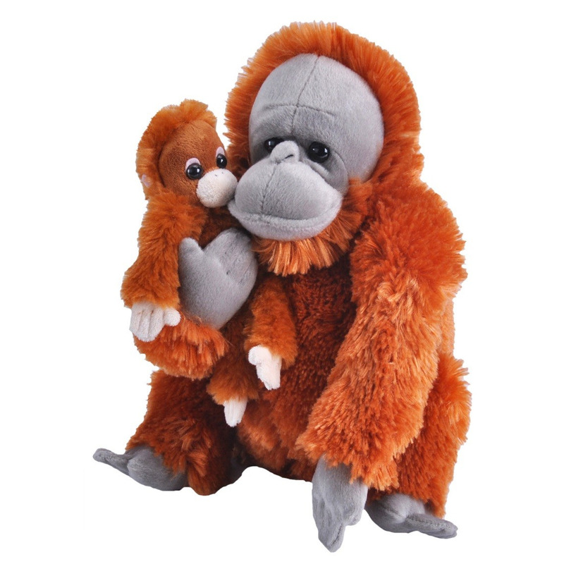 Afbeelding Bruine Orang oetan met baby knuffels 38 cm knuffeldieren door Animals Giftshop
