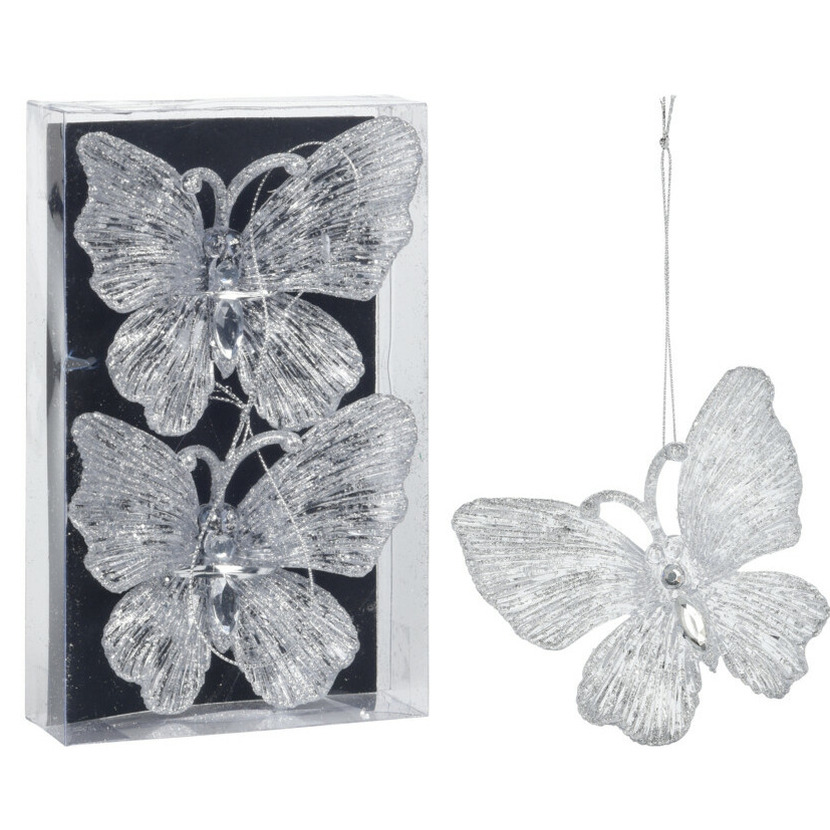 Christmas Decoration kersthangers vlinders - 2x st- kunststof - 15 cm