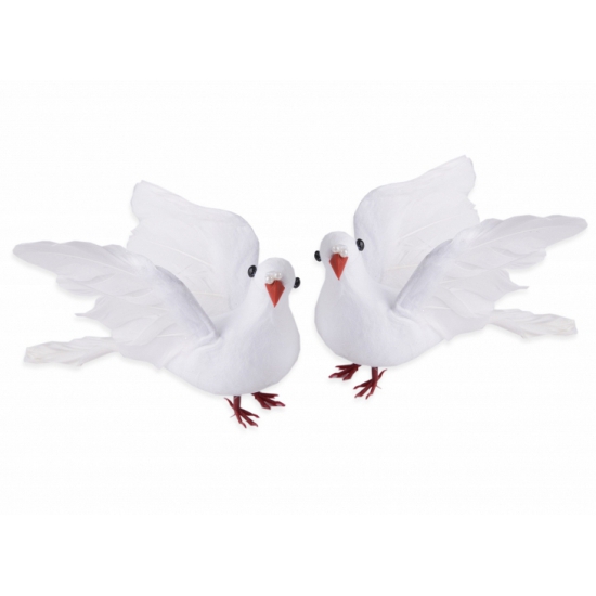 Decoratie duivenpaar 20 cm - Huwelijk bruiloft feestartikelen