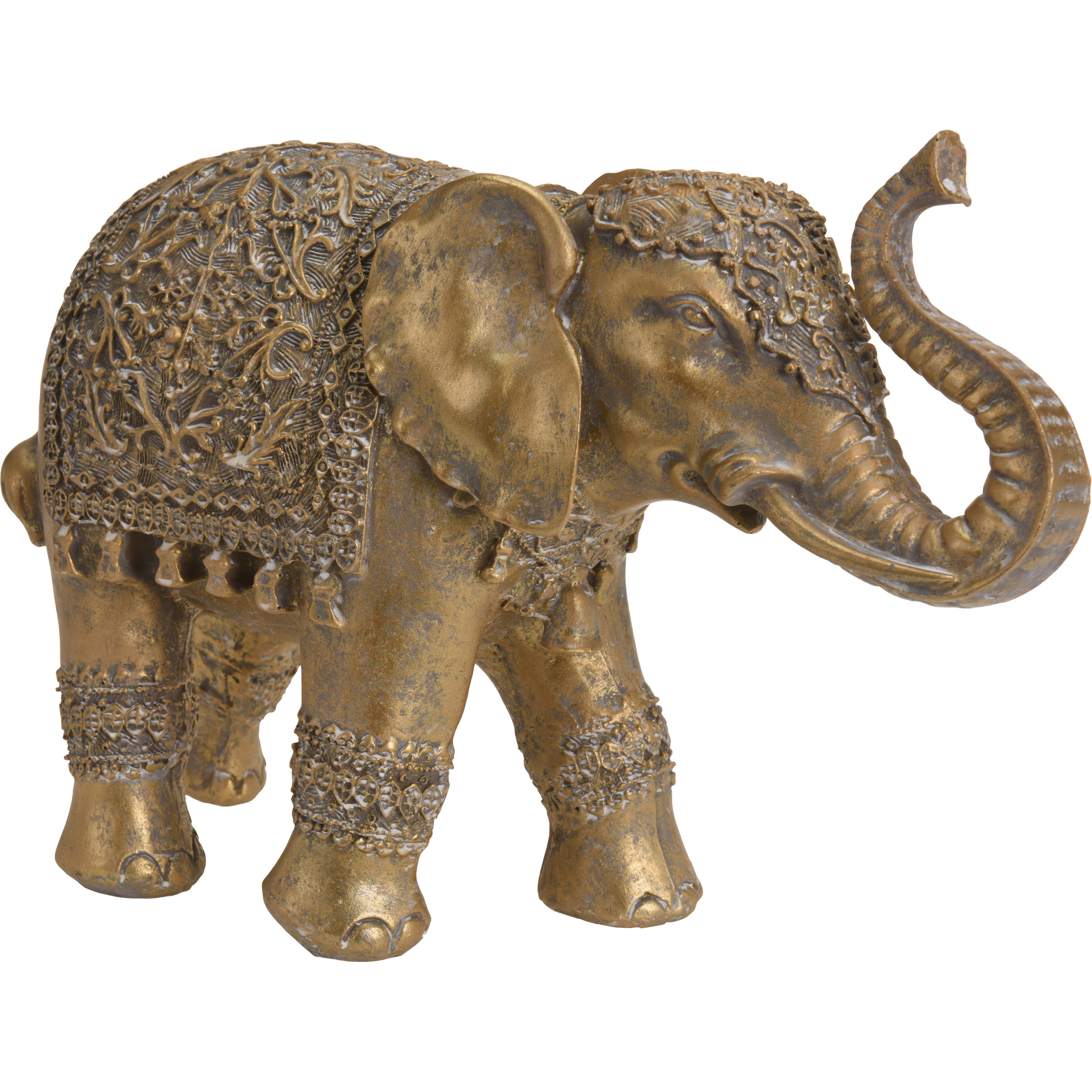Decoratie olifanten tuinbeeld antiek goud 27 cm