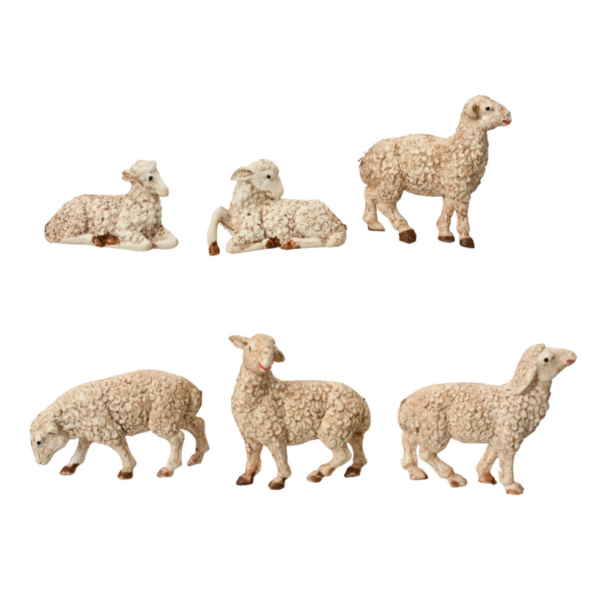 Decoris schapenbeeldjes - 6x stuks - 12 cm - mdf hout