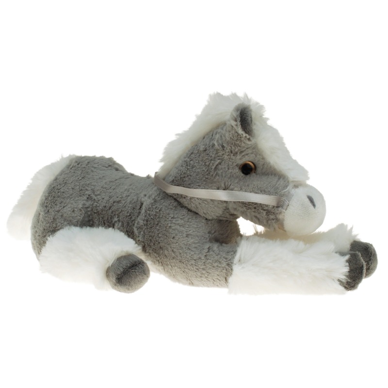 Dieren knuffel paard/pony grijs/wit 30 cm