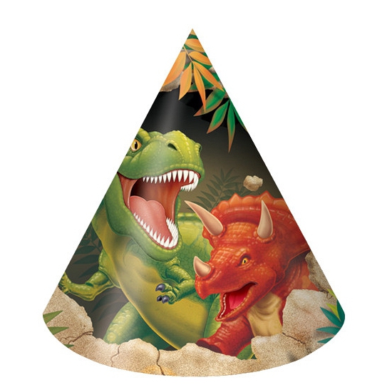 Afbeelding Dinosaurus thema feesthoedjes 8 stuks door Animals Giftshop