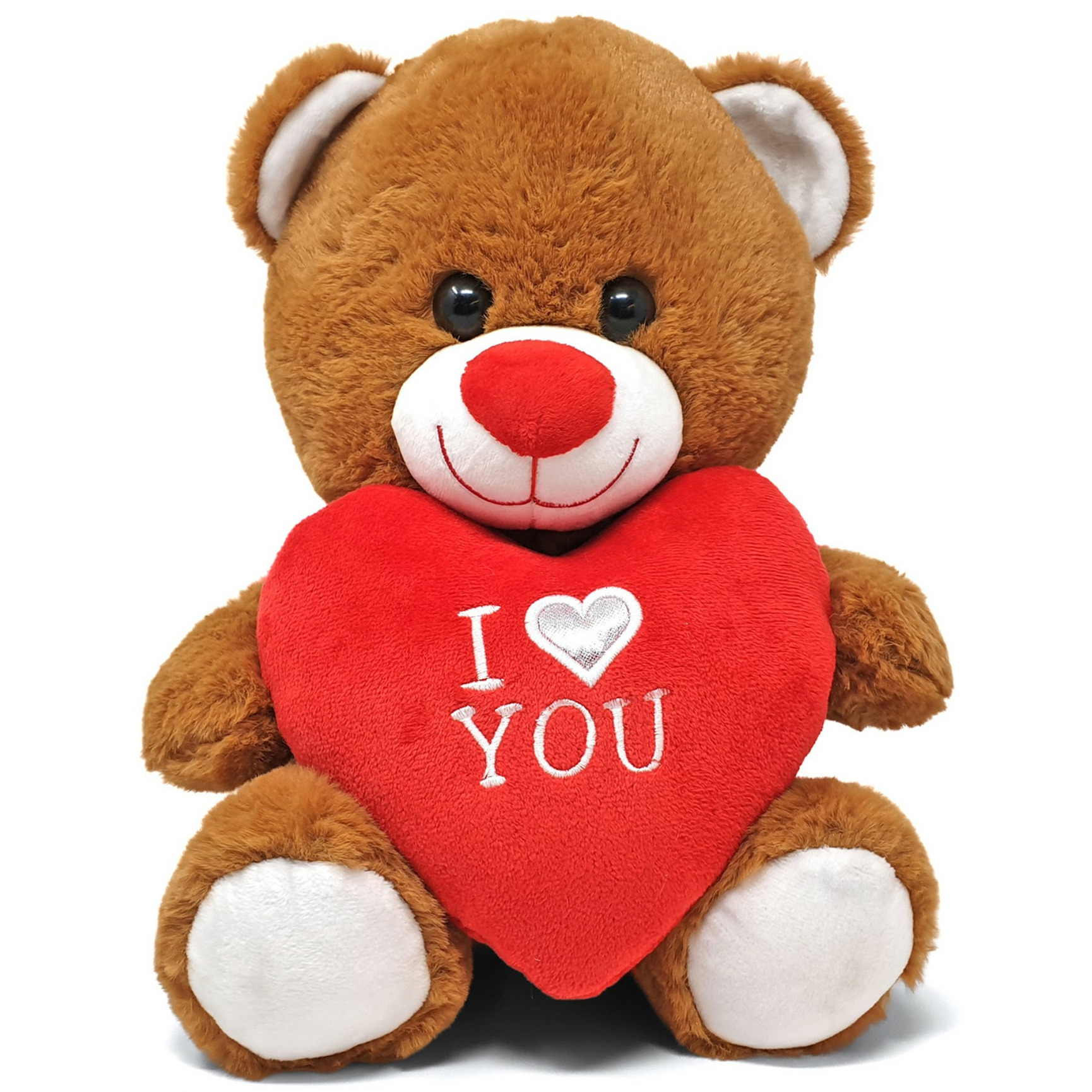 Afbeelding Donker bruine pluche knuffelbeer/teddybeer met I love you hartje 30 cm door Animals Giftshop