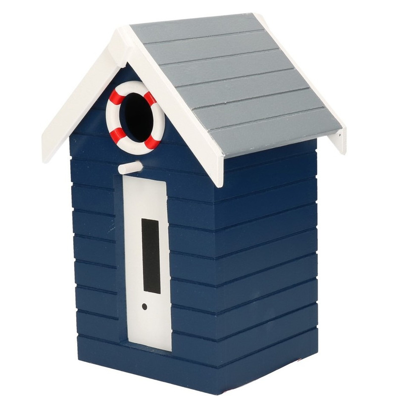 Donkerblauw vogelhuisje strandhuis voor kleine vogels 21 cm