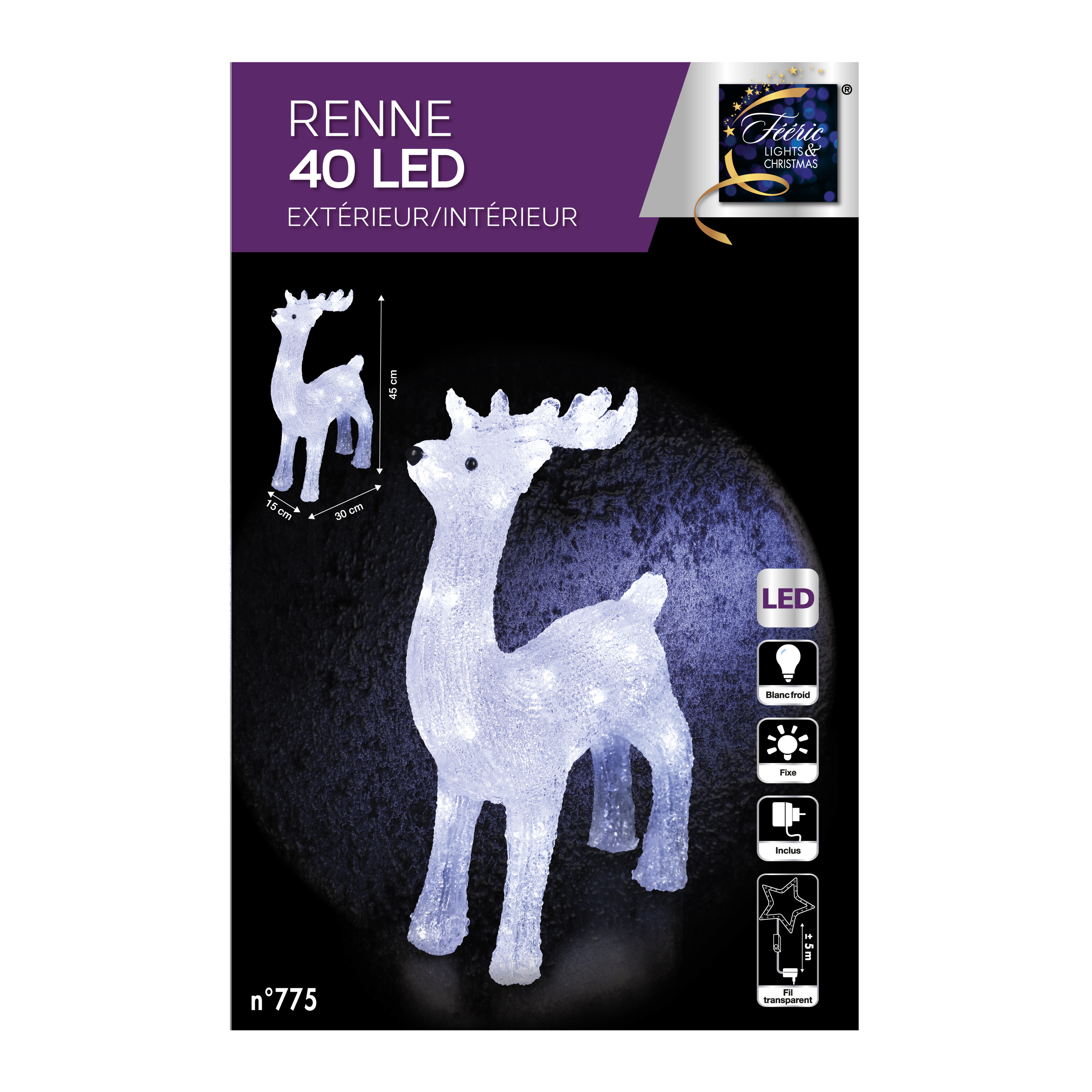 Feeric lights and christmas - LED verlichte rendier - 45,5 cm - 40 leds