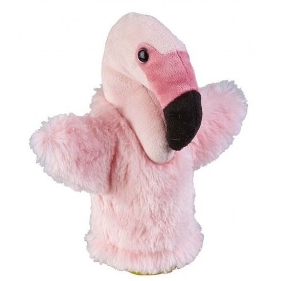 Flamingo handpop roze pluche 26cm