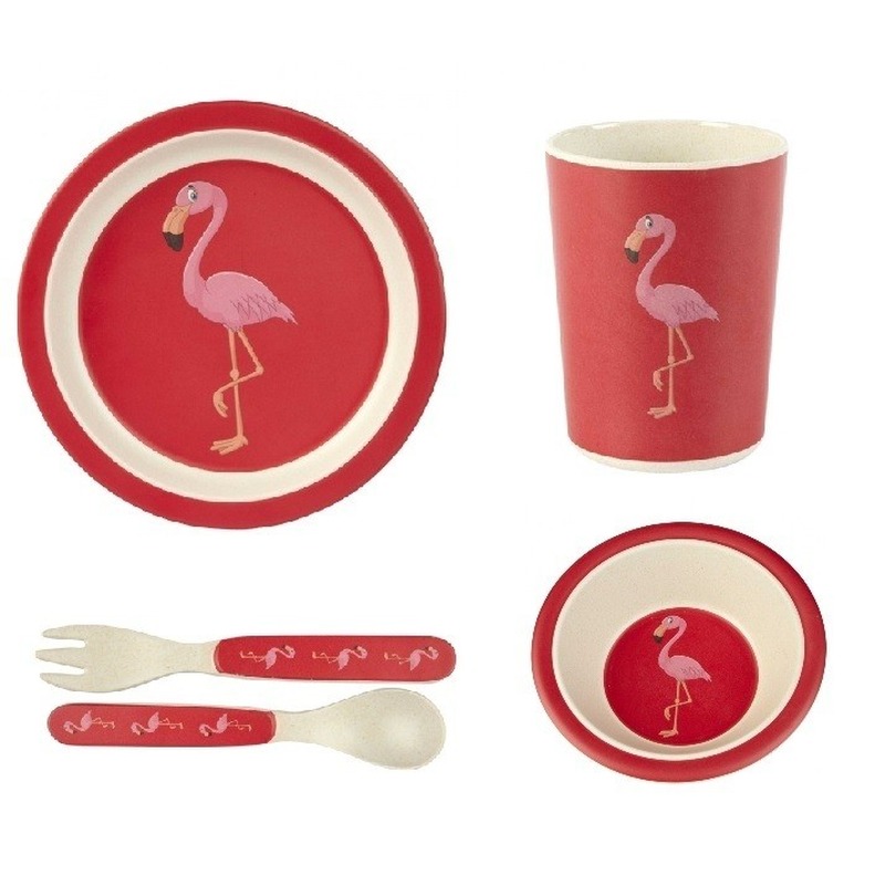 Flamingo thema bamboe serviesset 5-delig voor kinderen