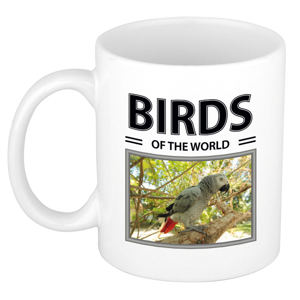 Foto mok Grijze roodstaart papegaai beker - birds of the world cadeau Papegaaien liefhebber