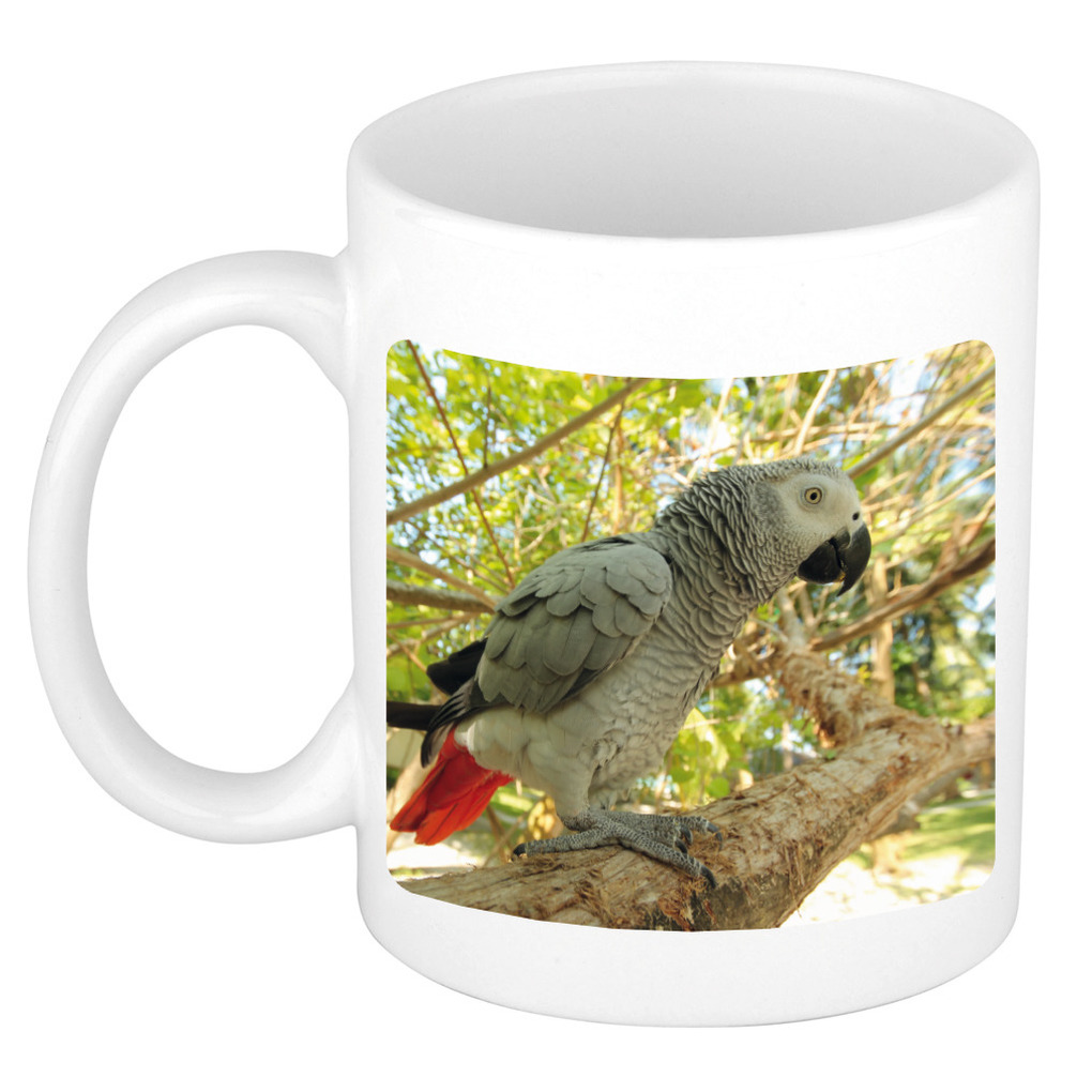 Foto mok grijze roodstaart papegaai mok-beker 300 ml Cadeau papegaaien liefhebber