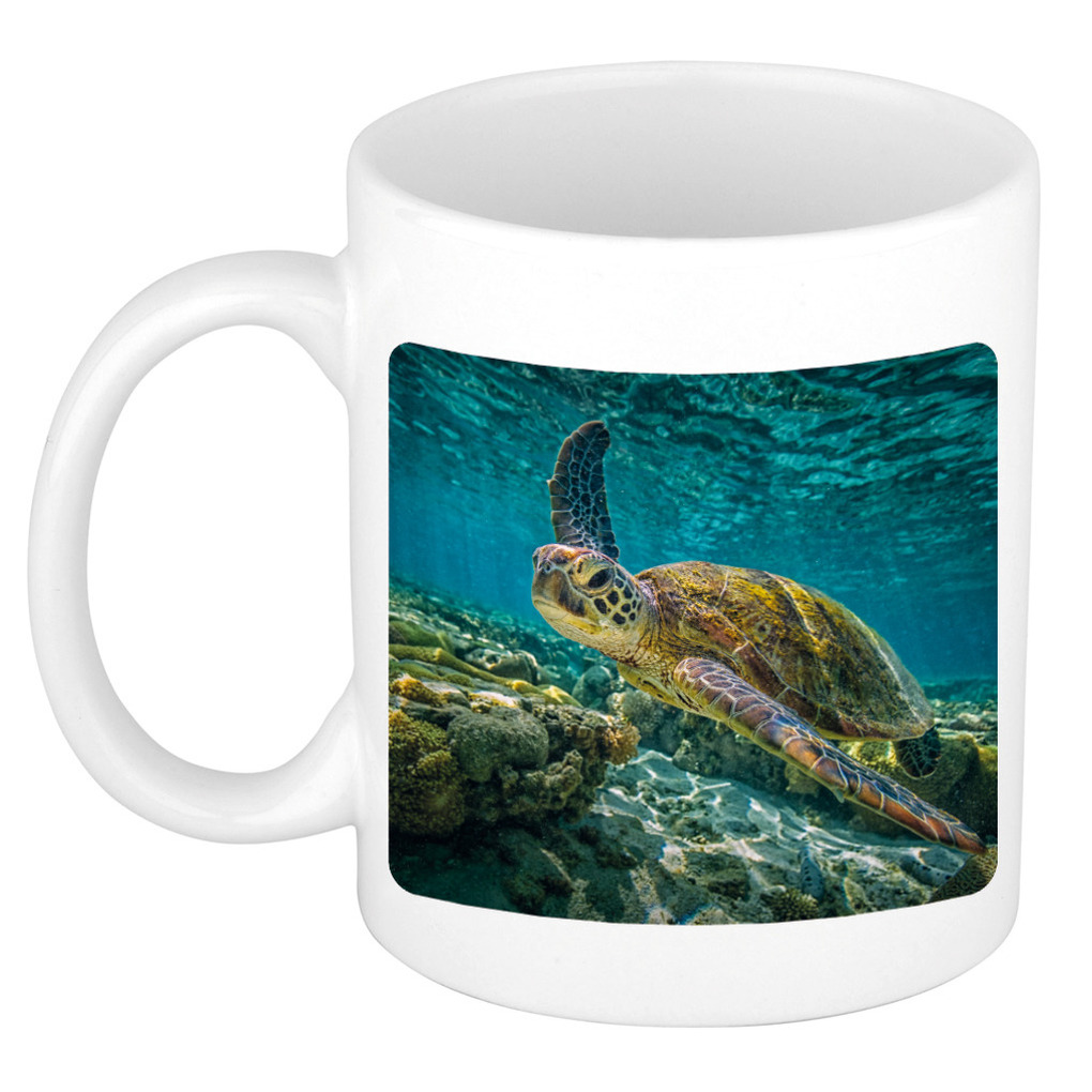 Foto mok zee schildpad mok - beker 300 ml - Cadeau schildpadden liefhebber