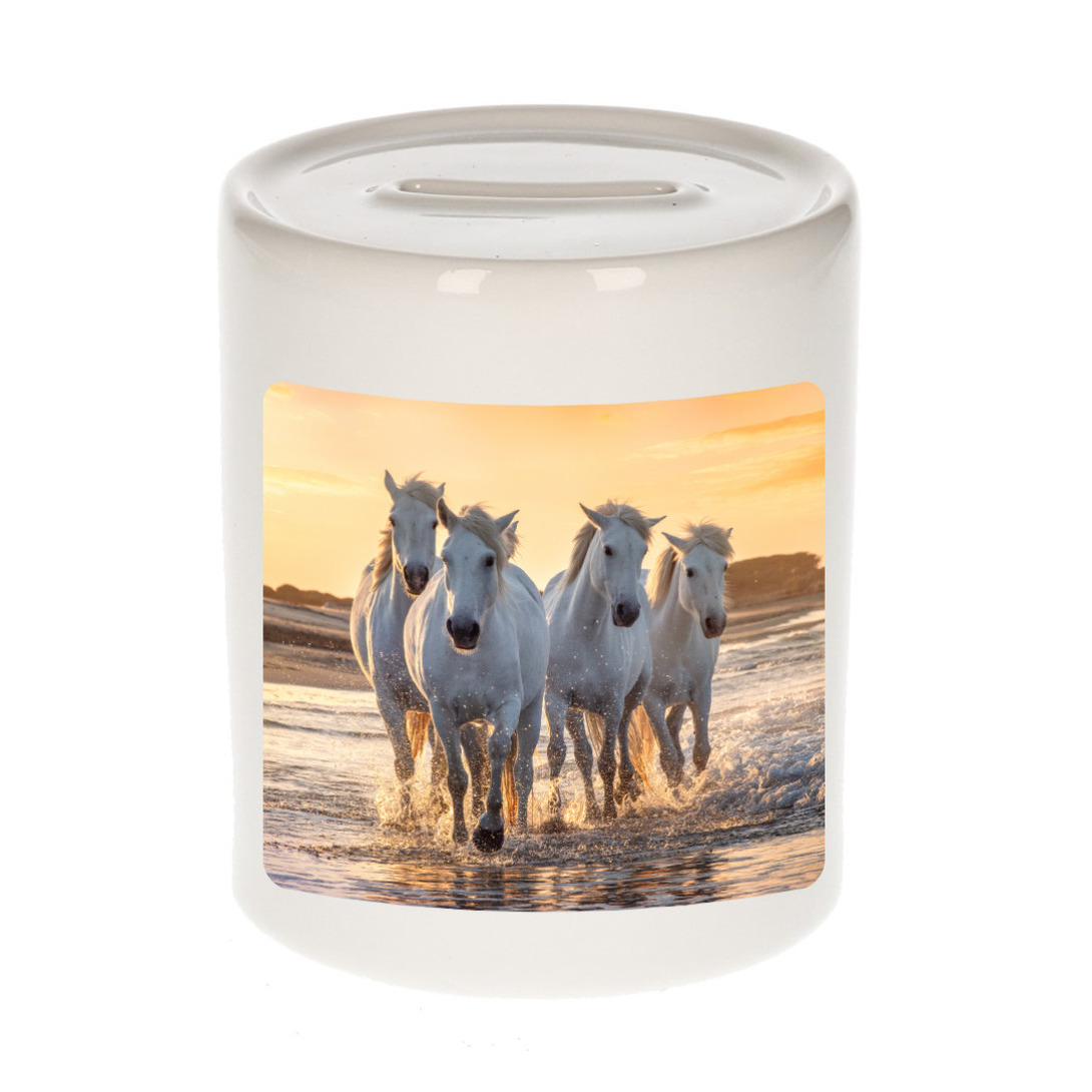 Foto wit paard spaarpot 9 cm - Cadeau paarden liefhebber