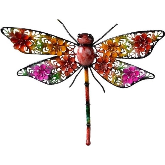 Gekleurde metalen tuindecoratie libelle hangdecoratie 27 x 33 cm cm