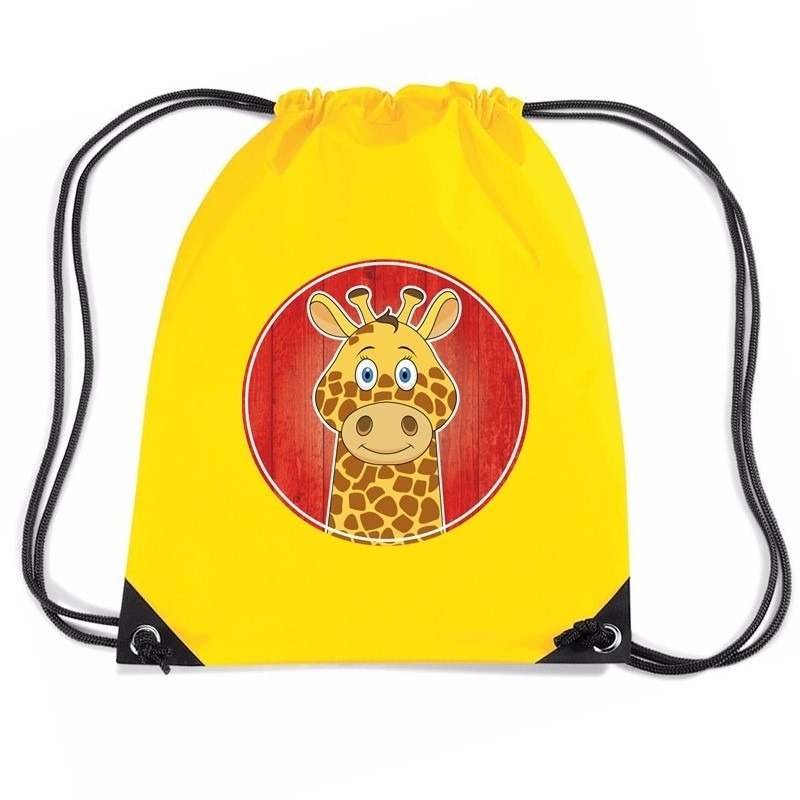 Giraf dieren trekkoord rugzak-gymtas geel voor kinderen