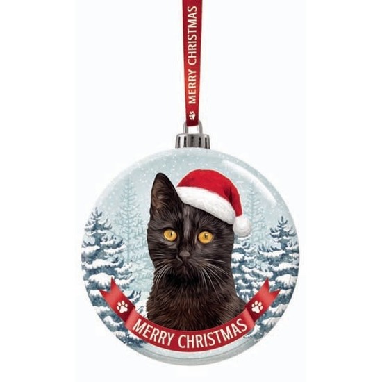 Afbeelding Glazen kerstbal kat/poes zwart 7 cm door Animals Giftshop