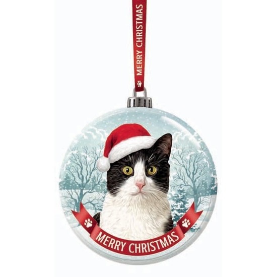 Afbeelding Glazen kerstbal kat/poes zwart/wit 7 cm door Animals Giftshop