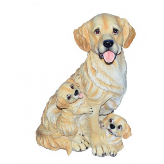 Golden Retriever met puppies beeldje zittend 35 cm