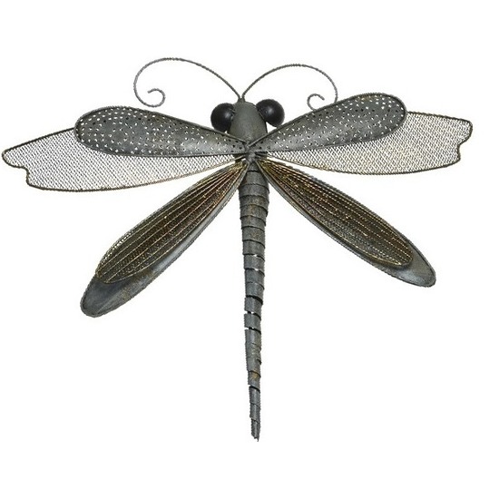 Grijs/bruine metalen tuindecoratie libelle hangdecoratie 45 x 34 cm cm