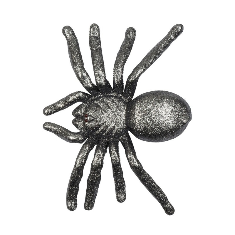 Grijze halloween spin met glitters 20 cm