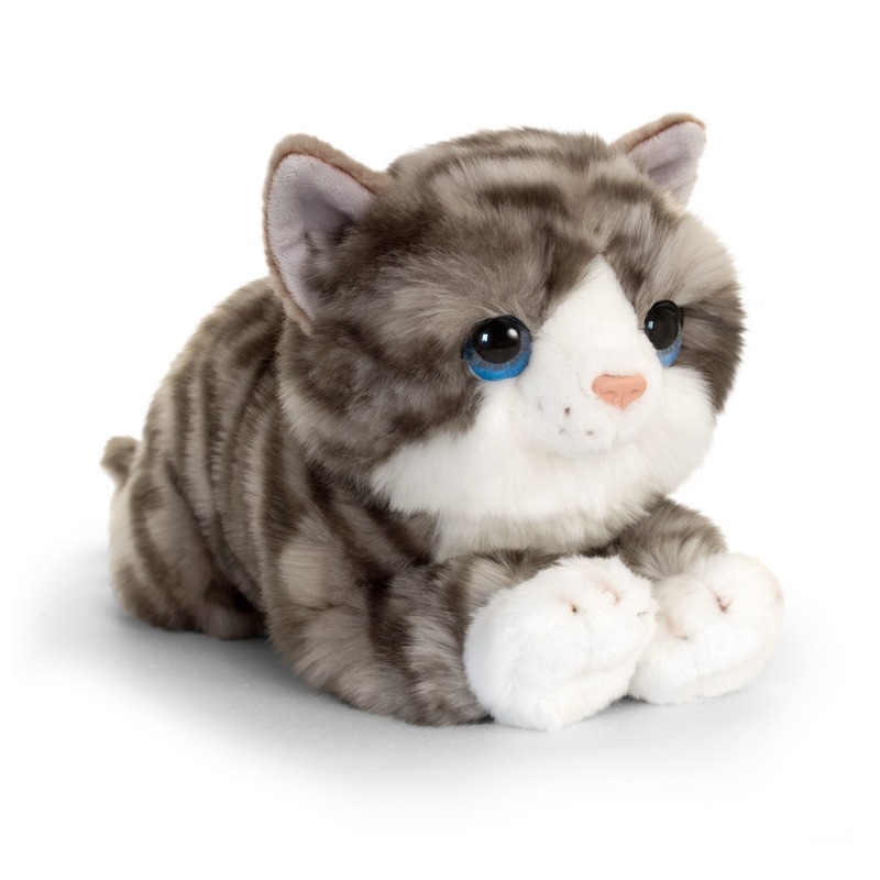 Grijze kitten knuffelkat 25 cm