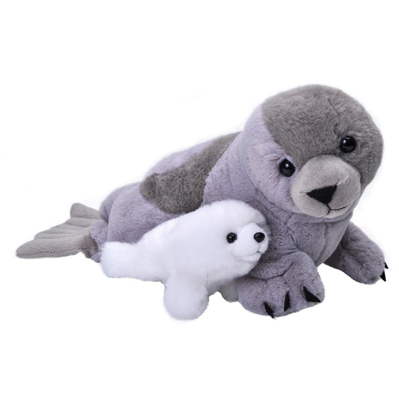 Grijze zeehond met baby knuffels 38 cm knuffeldieren